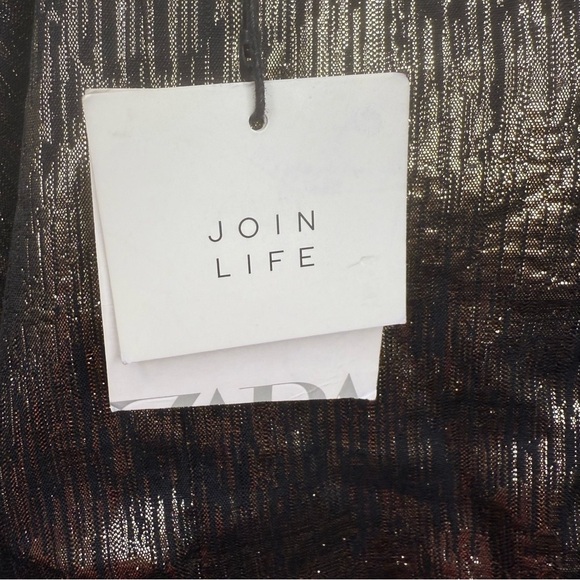 Zara Gold Metallic Mini Dress with Ruffle Size Medium NWT Homecoming Formal - Picture 7 of 9